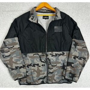 Hold Fast Fleece Jacket Mens XL Black Camo Full Zip Mixed Media Flag